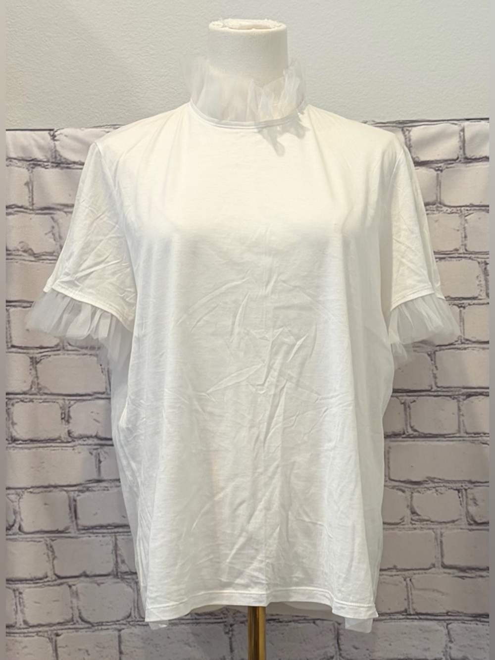 Burberry London, 🏴󠁧󠁢󠁥󠁮󠁧󠁿  Size:L Women White Ruffled Tulle Collar & Sleeve Top